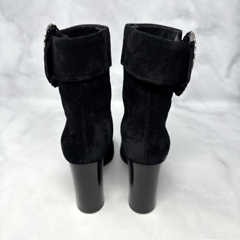 Saint Laurent Joplin Western Embellished Suede Block Heel Ankle Boots Black 35.5 - Picture 6 of 15